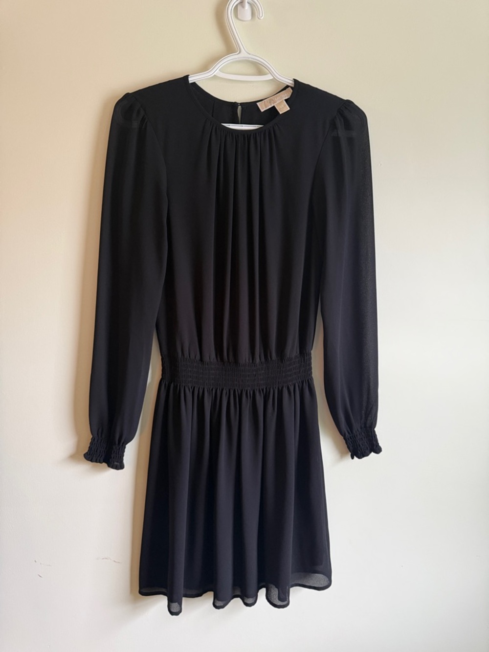 MICHAEL Michael Kors Black Long-Sleeve Shirred-Waist Mini Dress